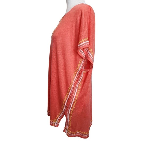 J Jill Womens Size Medium Love Linen Keyhole Coral Embroidered Trim Top - Picture 6 of 9